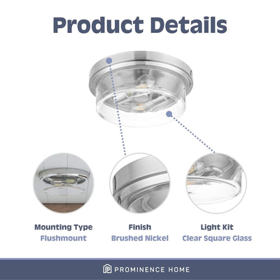 Prominence Home Madalyn 13" Ceiling Light, Clear Drum Glass, Nickel (Open Box)