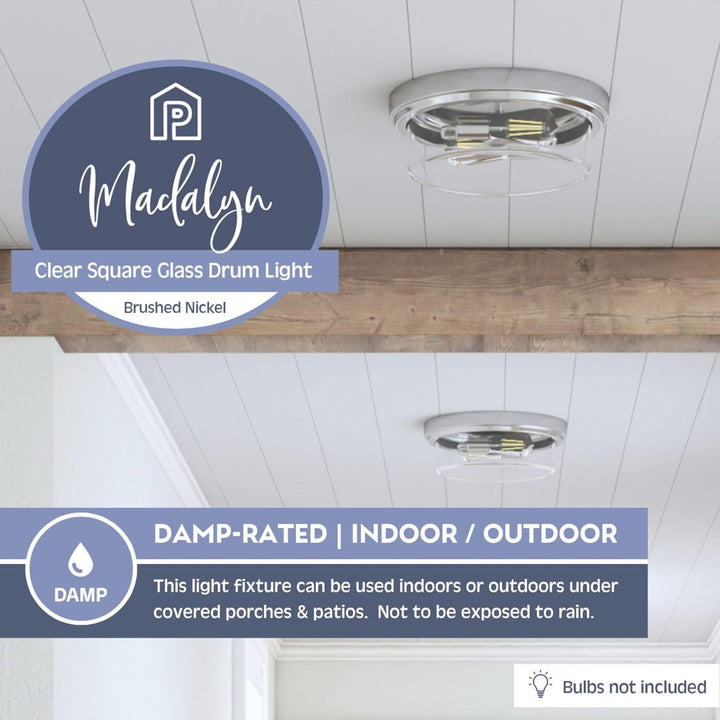 Prominence Home Madalyn 13" Ceiling Light, Clear Drum Glass, Brushed Nickel