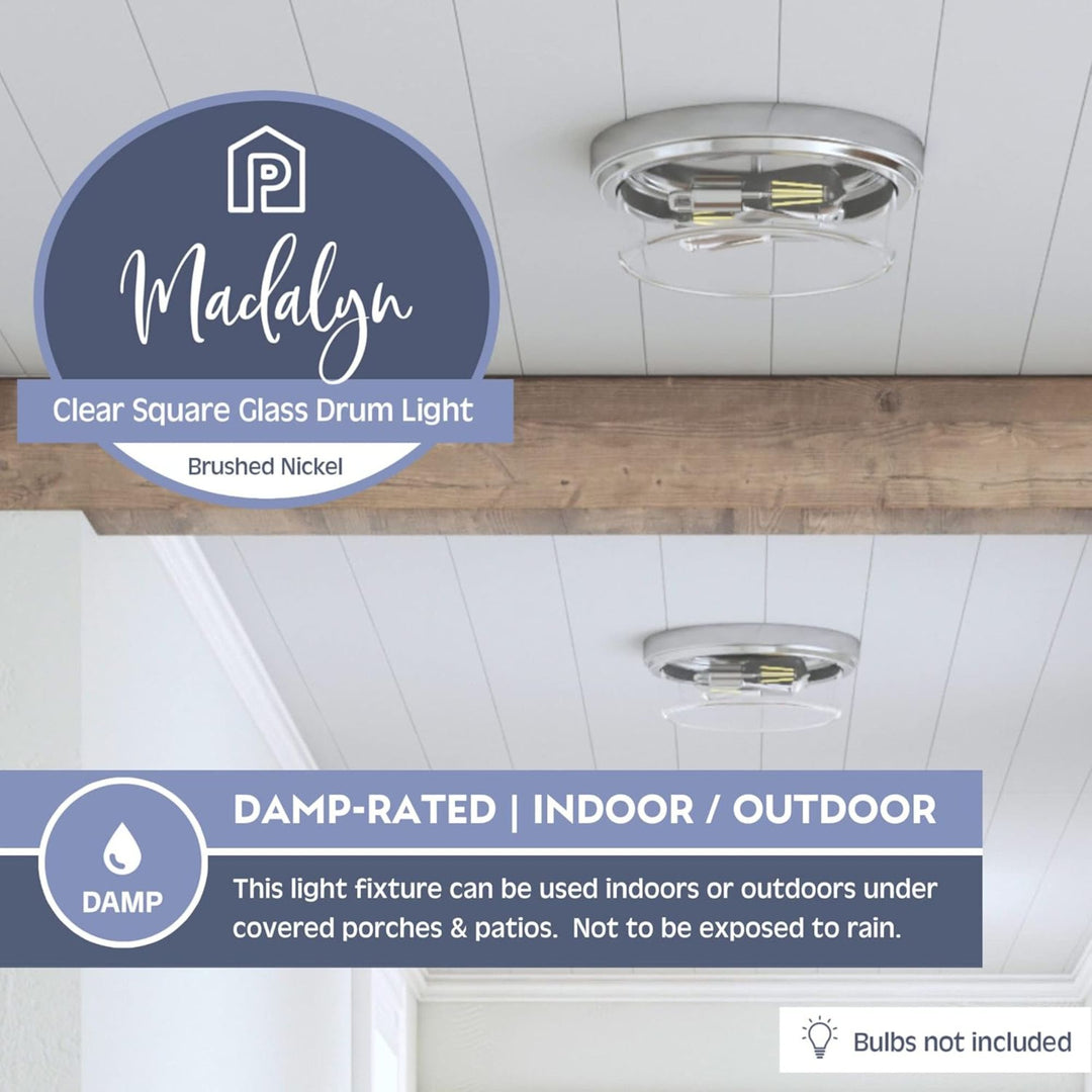 Prominence Home 3 Pack Madalyn 13" Ceiling Light Clear Drum Glass Brushed Nickel