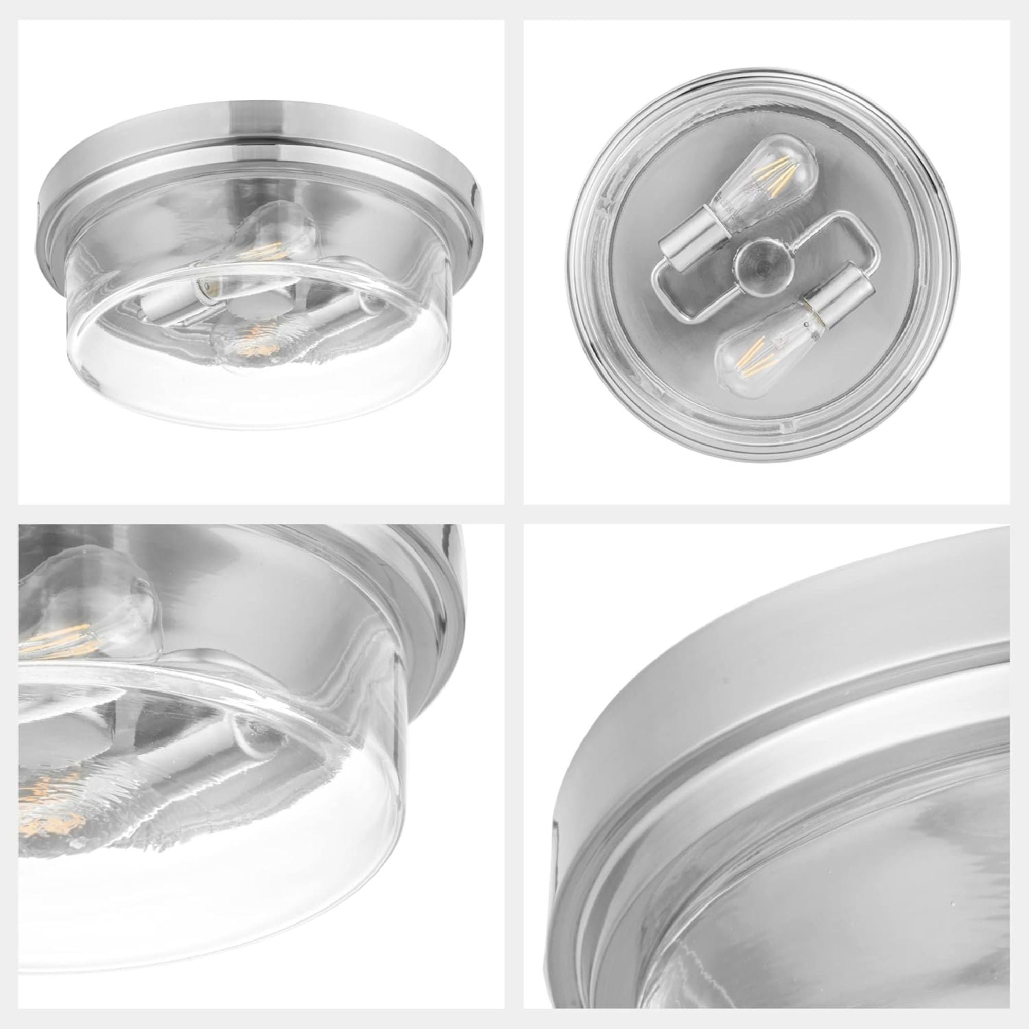 Prominence Home 3 Pack Madalyn 13" Ceiling Light Clear Drum Glass Brushed Nickel