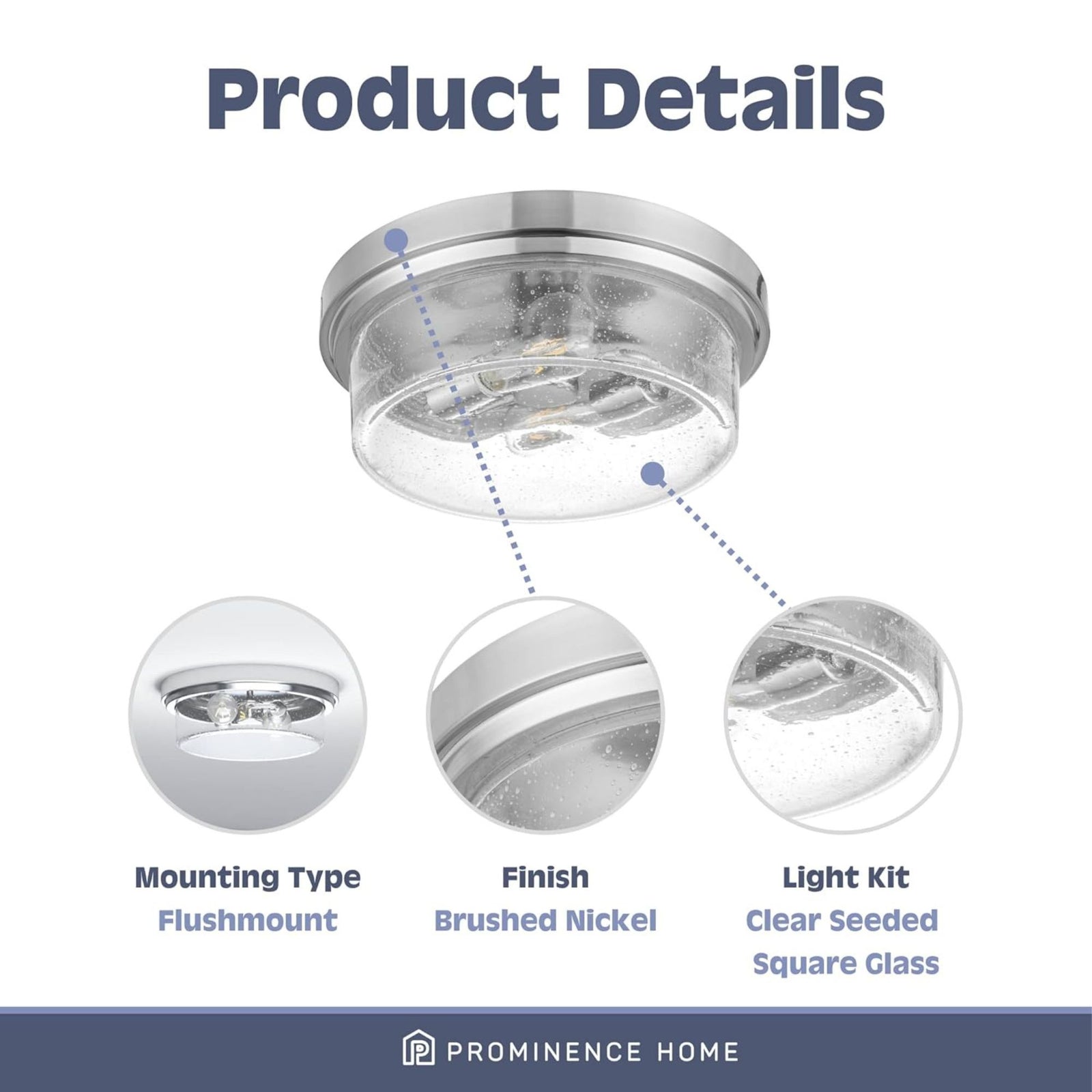 Prominence Home Madalyn 13" Ceiling Light, Seeded Drum Glass, Brushed Nickel - VMInnovations