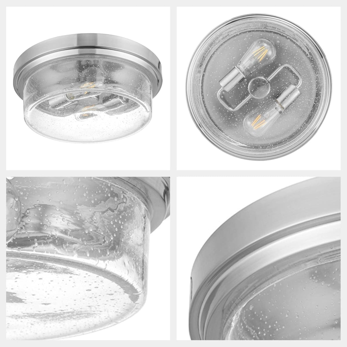 Prominence Home Madalyn 13" Ceiling Light, Seeded Drum Glass, Nickel (Open Box)