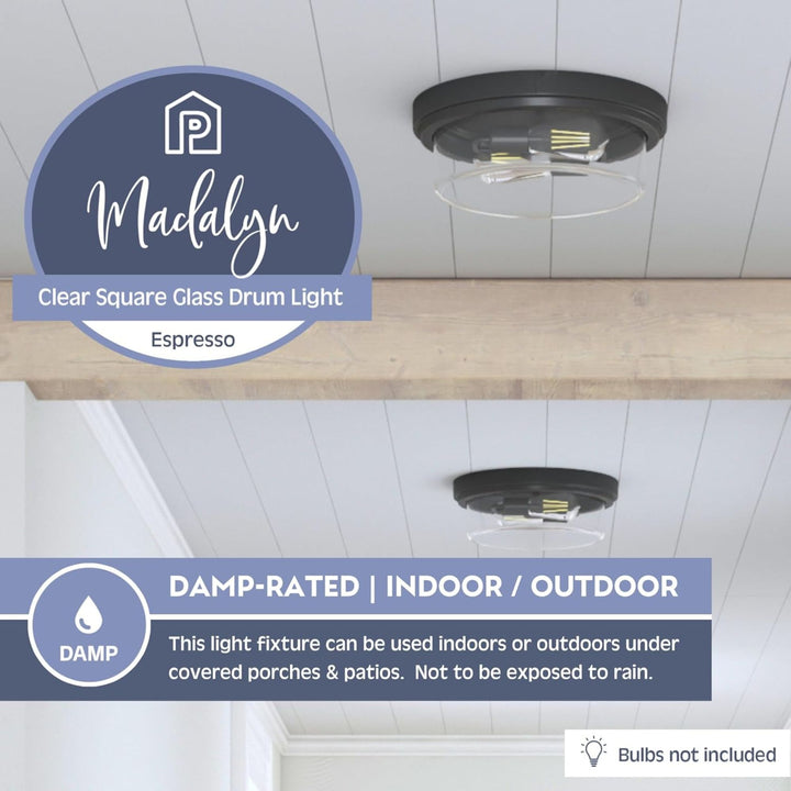 Prominence Home 2 Pack Madalyn 13" Ceiling Light, Clear Drum Glass, Bronze