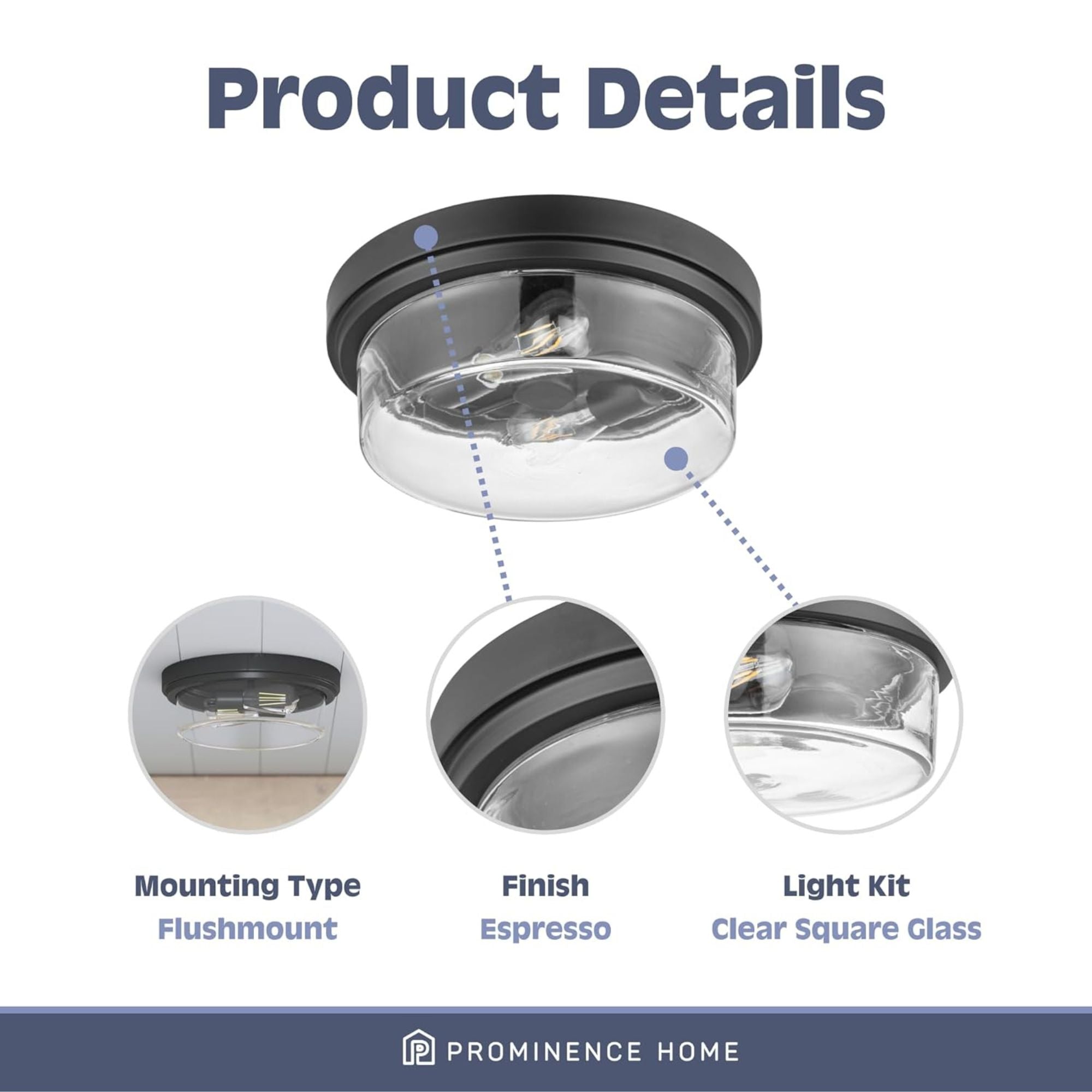 Prominence Home 4 Pack Madalyn 13" Ceiling Light, Clear Drum Glass, Bronze