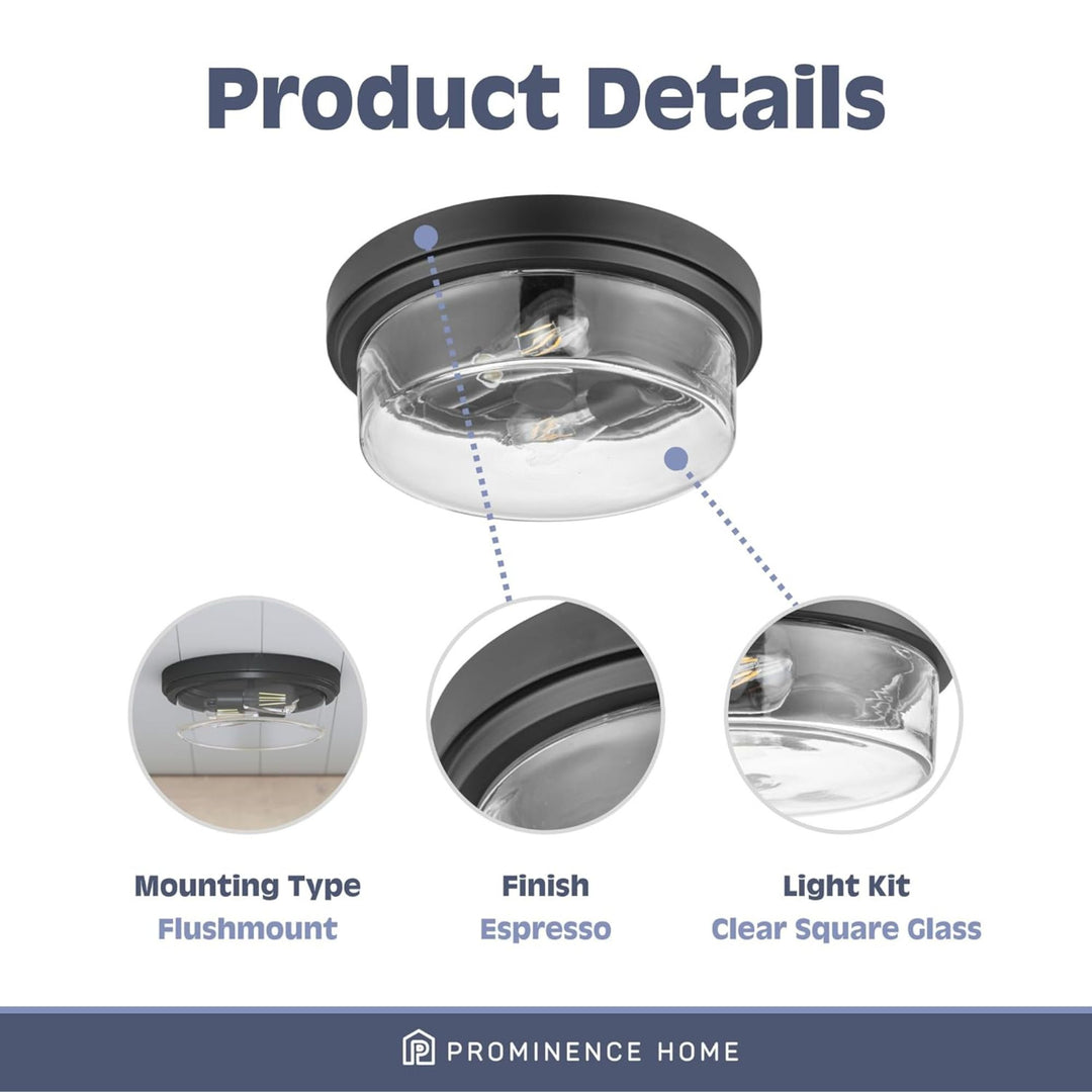 Prominence Home 3 Pack Madalyn 13" Ceiling Light, Clear Drum Glass, Bronze