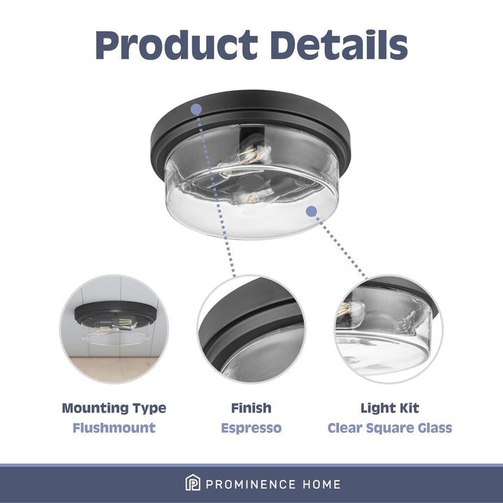 Prominence Home 2 Pack Madalyn 13" Ceiling Light, Clear Drum Glass, Bronze