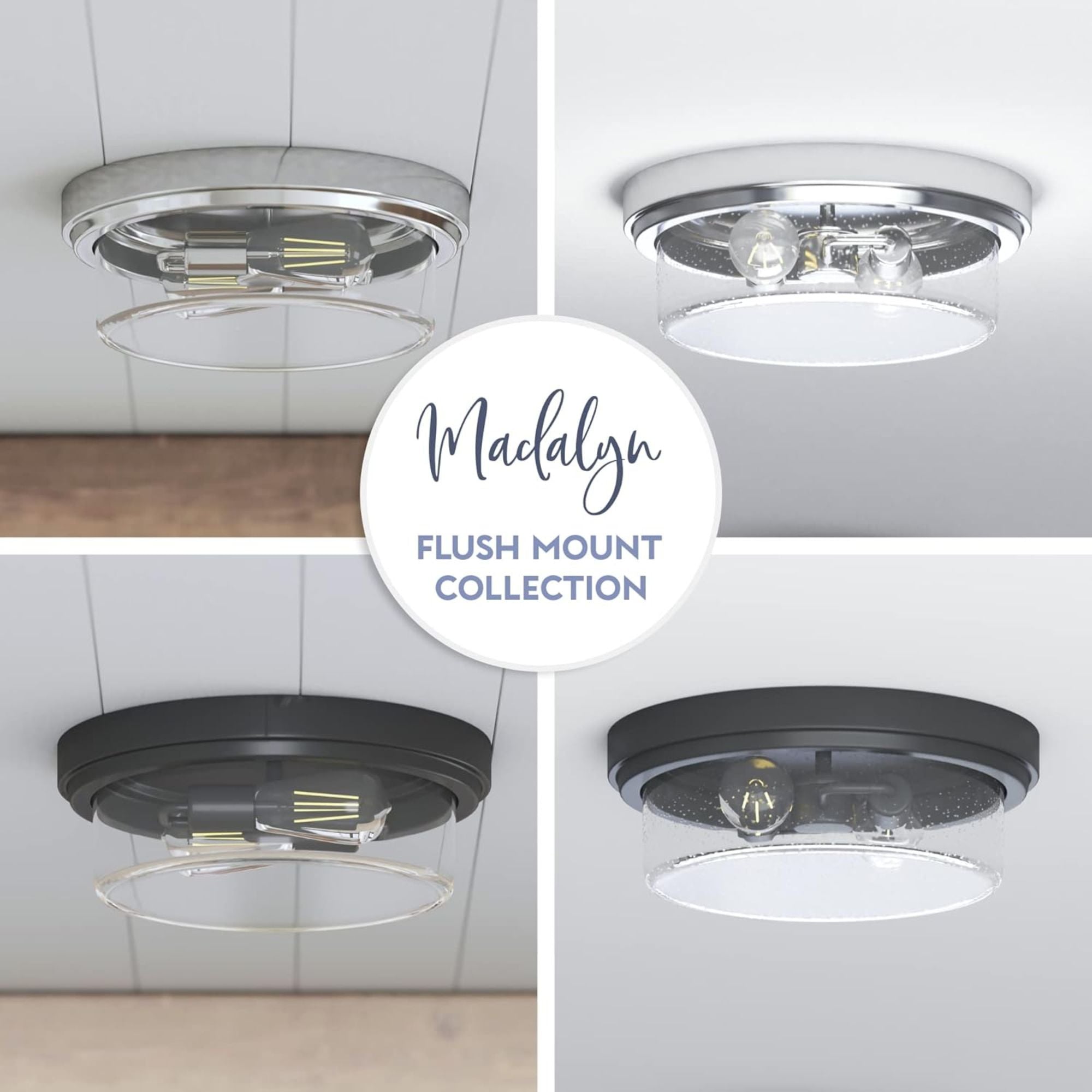 Prominence Home 4 Pack Madalyn 13" Ceiling Light, Clear Drum Glass, Bronze