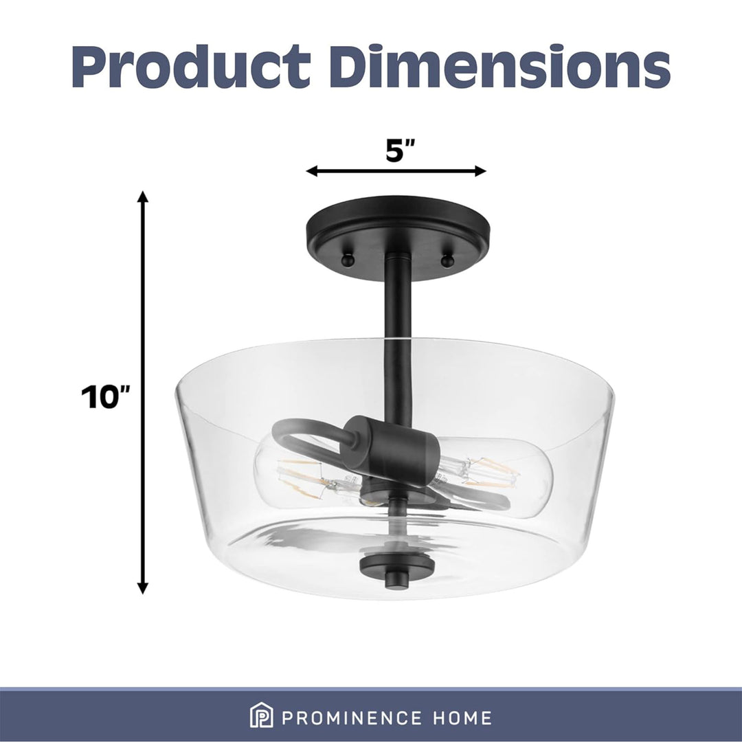 Prominence Home 2 Light Ceiling Fixture Clear Glass Lighting 13" Viktoria, Black