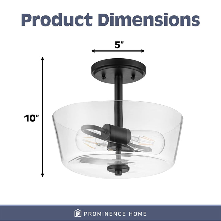 Prominence Home 2 Light Ceiling Fixture Clear Glass Lighting 13" Viktoria, Black