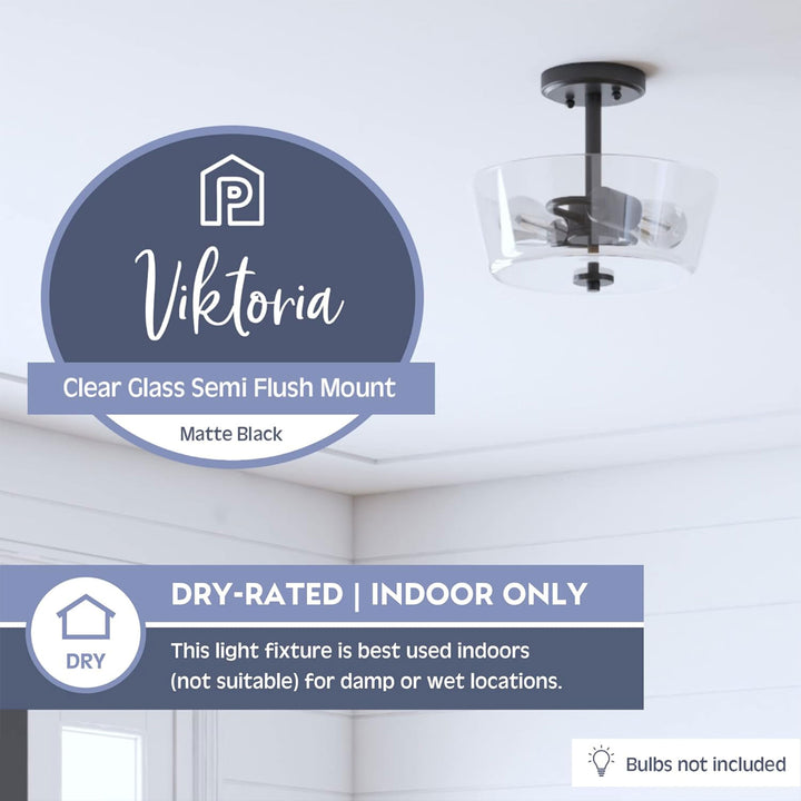 Prominence Home 2 Light Ceiling Fixture Clear Glass Lighting Viktoria(Open Box)