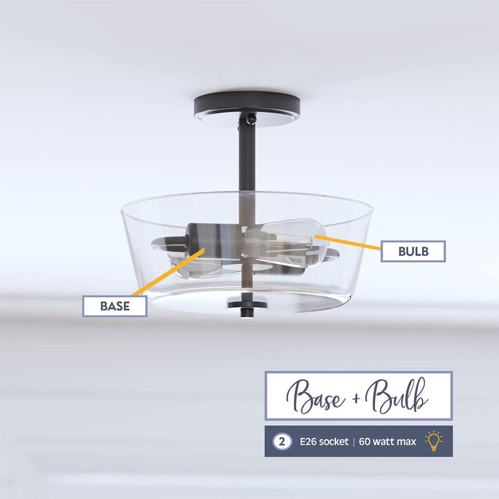 Prominence Home 2 Light Ceiling Fixture Clear Glass Lighting Viktoria(Open Box)