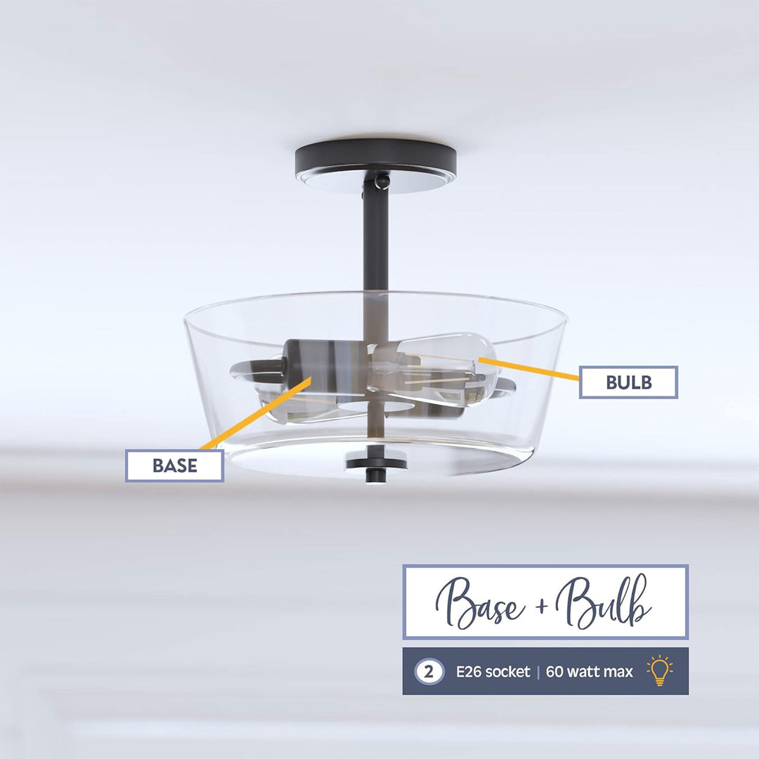 Prominence Home 2 Light Ceiling Fixture Clear Glass Lighting Viktoria(Open Box)