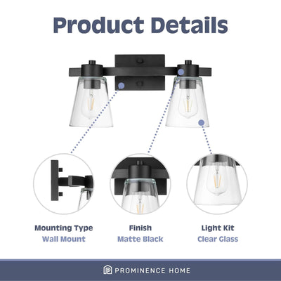 Prominence Home 2 Light Bathroom Wall Vanity Light, Matte Black (Open Box) - VMInnovations