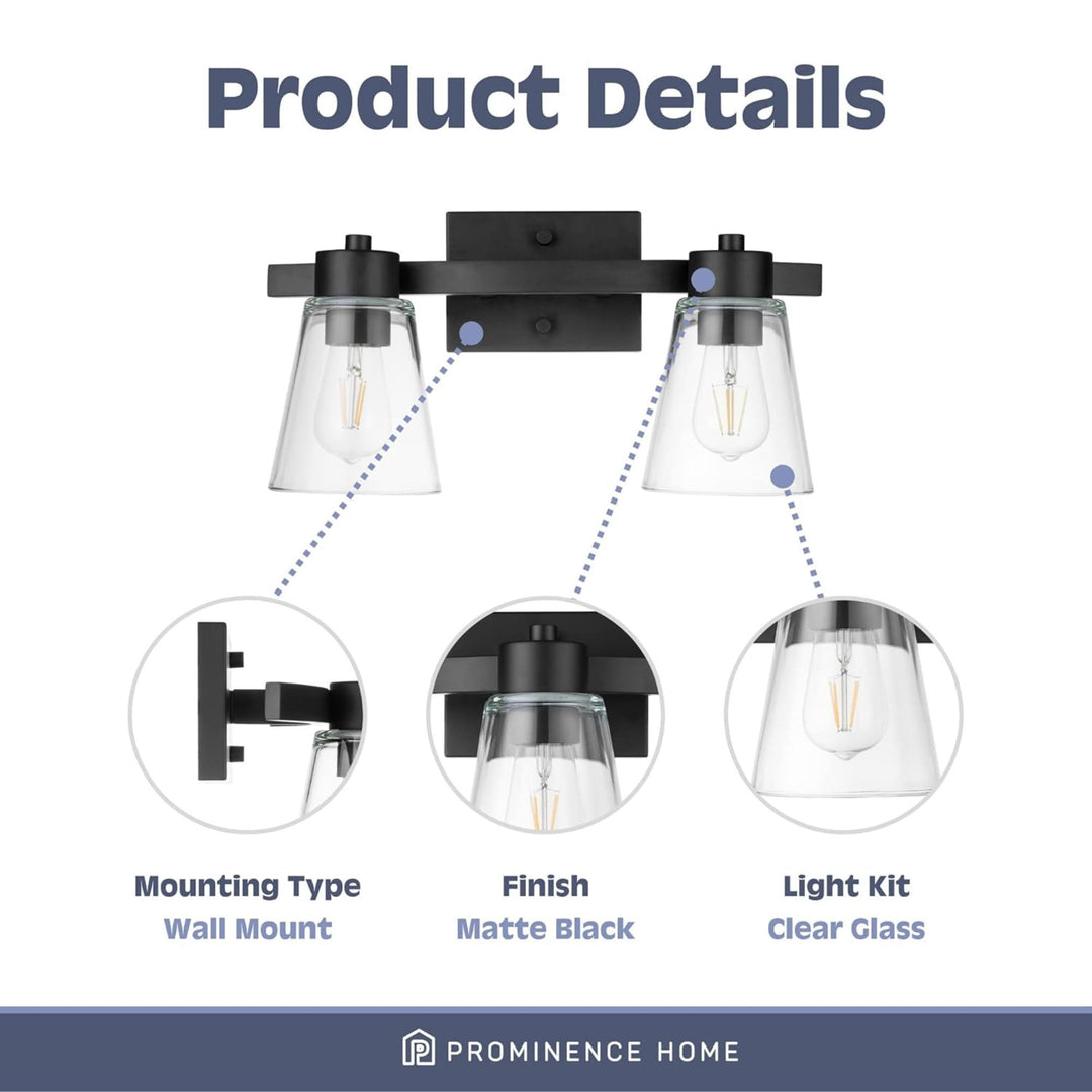 Prominence Home 2 Light Bathroom Wall Vanity Light, Matte Black (Open Box)