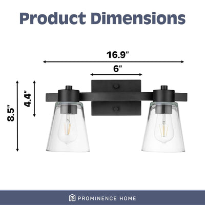 Prominence Home 2 Pack Fairendale 2 Light Bathroom Wall Vanity Light Matte Black