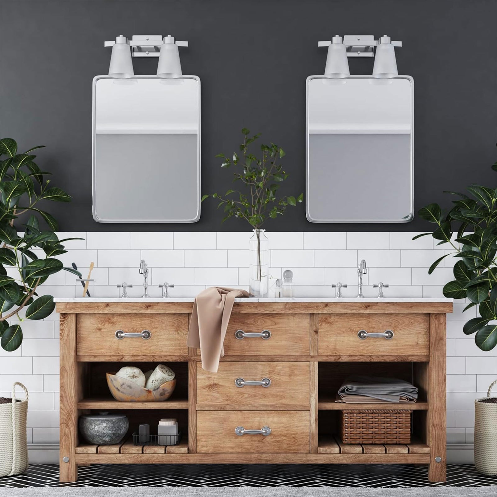 Prominence Home 2 Light Modern Bathroom Vanity Light, Frosted Glass, Nickel - VMInnovations