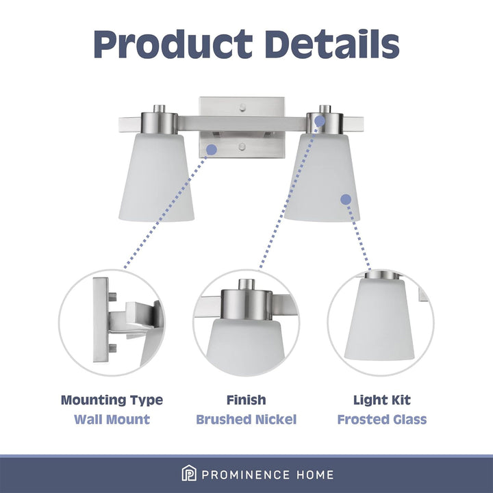 Prominence Home 2 Pack 2 Light Modern Bathroom Vanity Light with Frosted Glass - VMInnovations