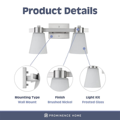 Prominence Home 2 Pack 2 Light Modern Bathroom Vanity Light with Frosted Glass - VMInnovations