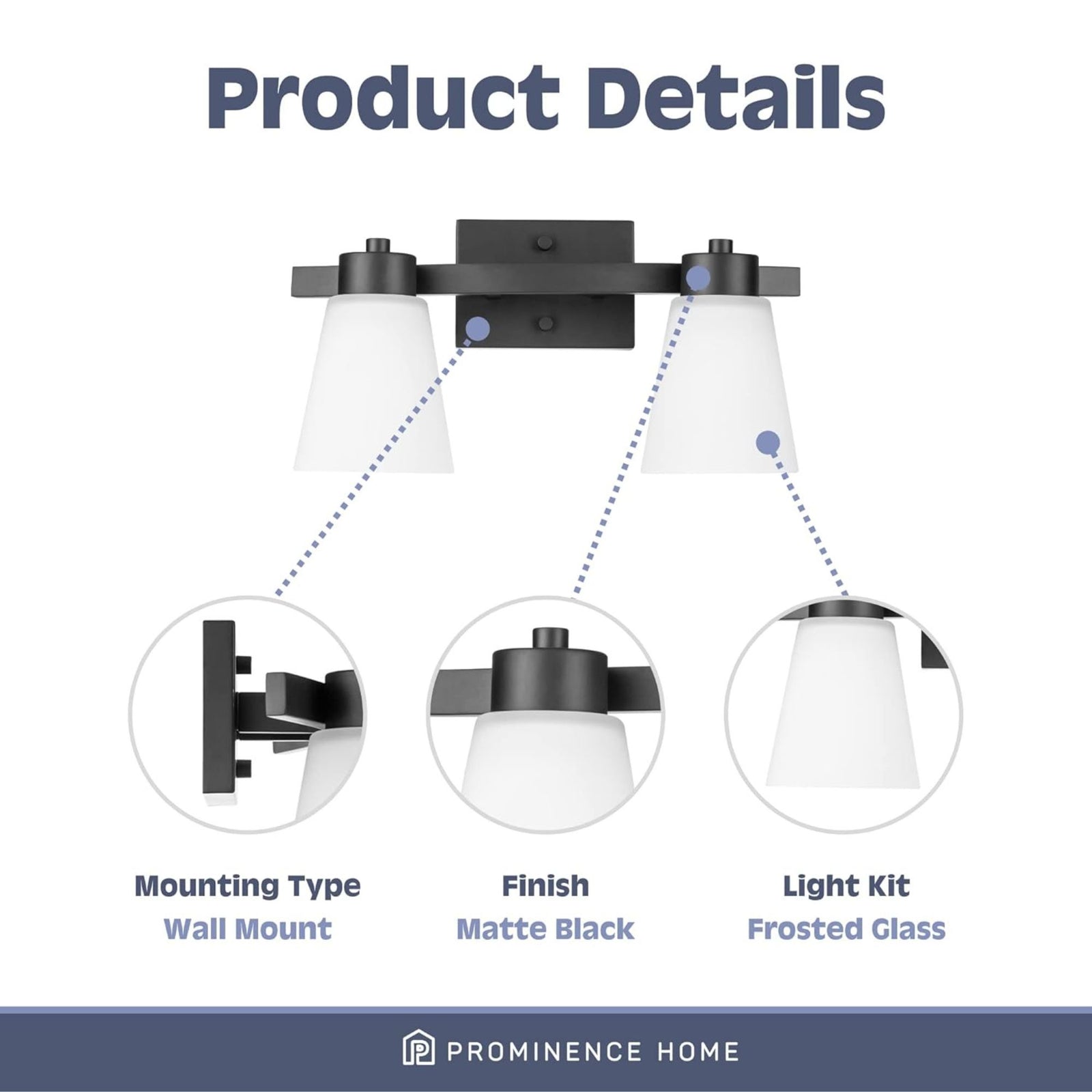 Prominence Home 2 Light Modern Bathroom Vanity Light, Frosted Glass, Matte Black - VMInnovations