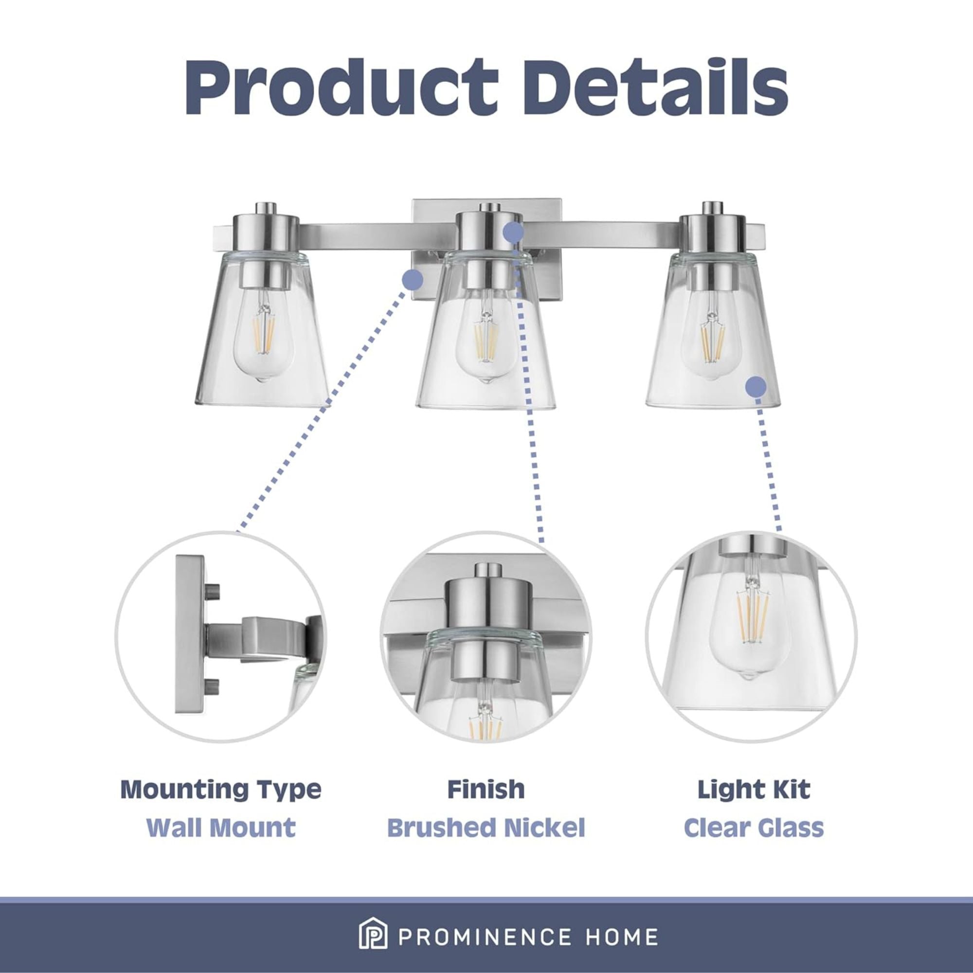 Prominence Home 2 Pack Fairendale 3 Light Bathroom Vanity Light, Brushed Nickel