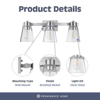 Prominence Home Fairendale 3 Light Wall Vanity Light, Brushed Nickel (Open Box) - VMInnovations