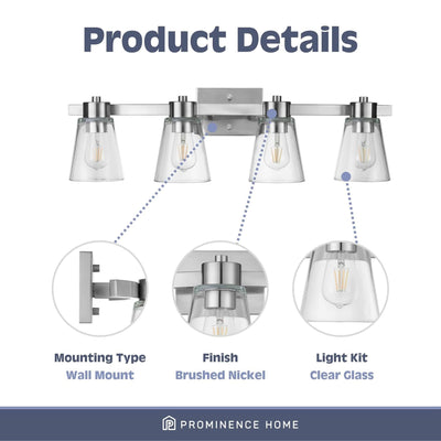 Prominence Home Fairendale 4 Light Bathroom Wall Vanity Light, Nickel (Open Box) - VMInnovations