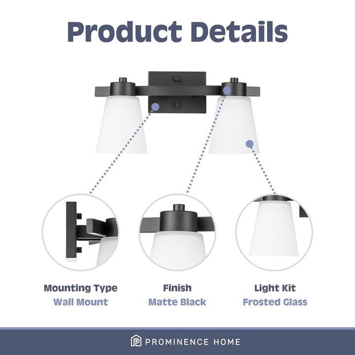 Prominence Home 2 Pack 3 Light Modern Bathroom Vanity Light with Frosted Glass