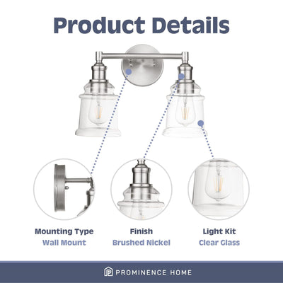 Prominence Home 2 Pack Eaton Ridge 2 Light Industrial Bathroom Vanity, Nickel