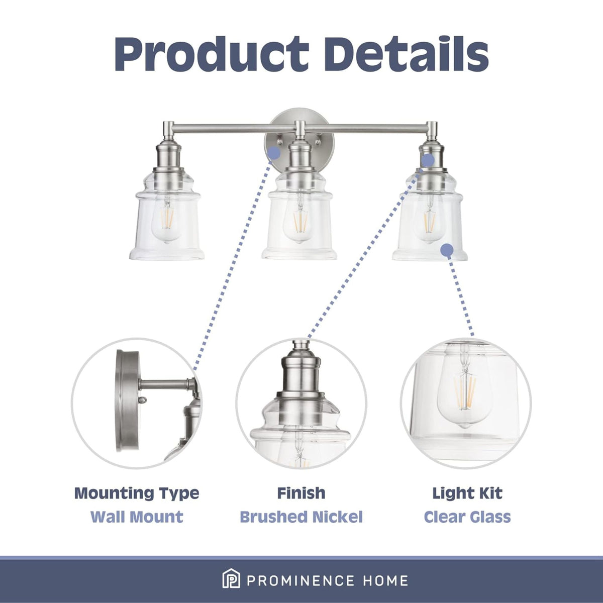 Prominence Home Eaton Ridge 3 Light Industrial Vanity, Nickel (Open Box)