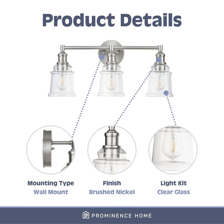 Prominence Home 2 Pack Eaton Ridge 3 Light Industrial Bathroom Vanity, Nickel