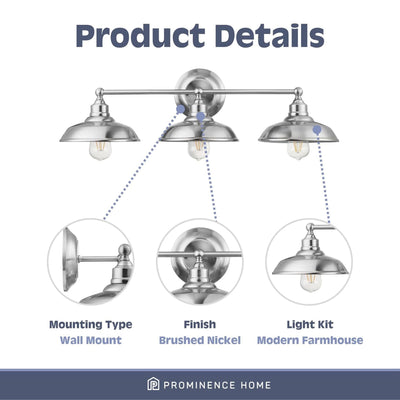 Prominence Home 3 Light Industrial Bathroom Vanity Light, Nickel (Open Box) - VMInnovations