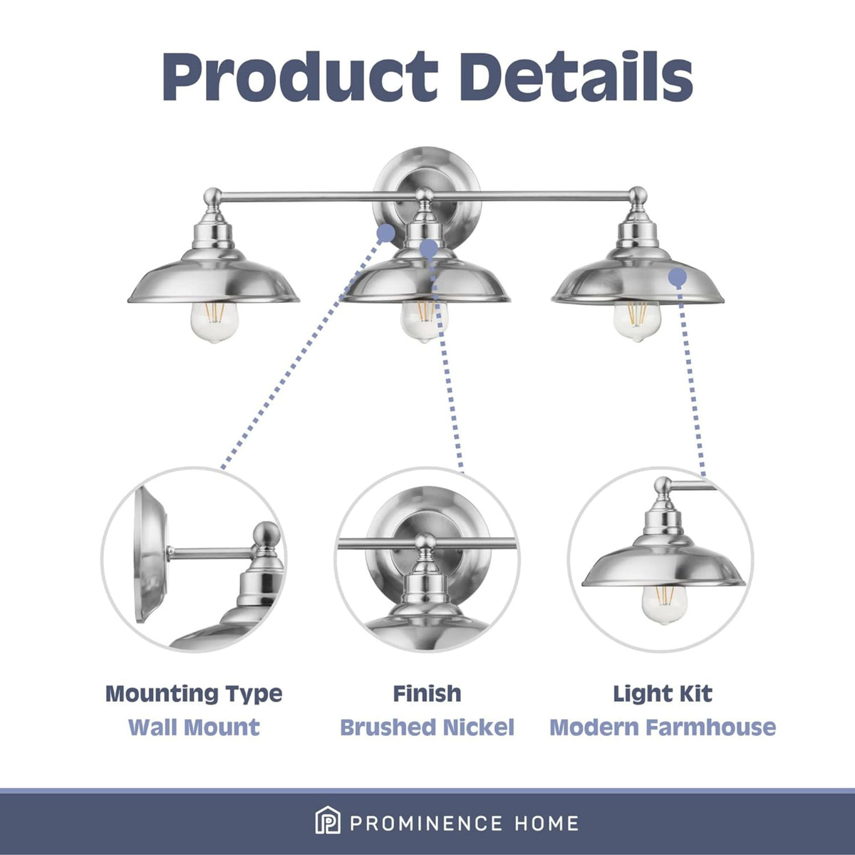 Prominence Home 3 Light Industrial Bathroom Vanity Light, Nickel (Open Box)
