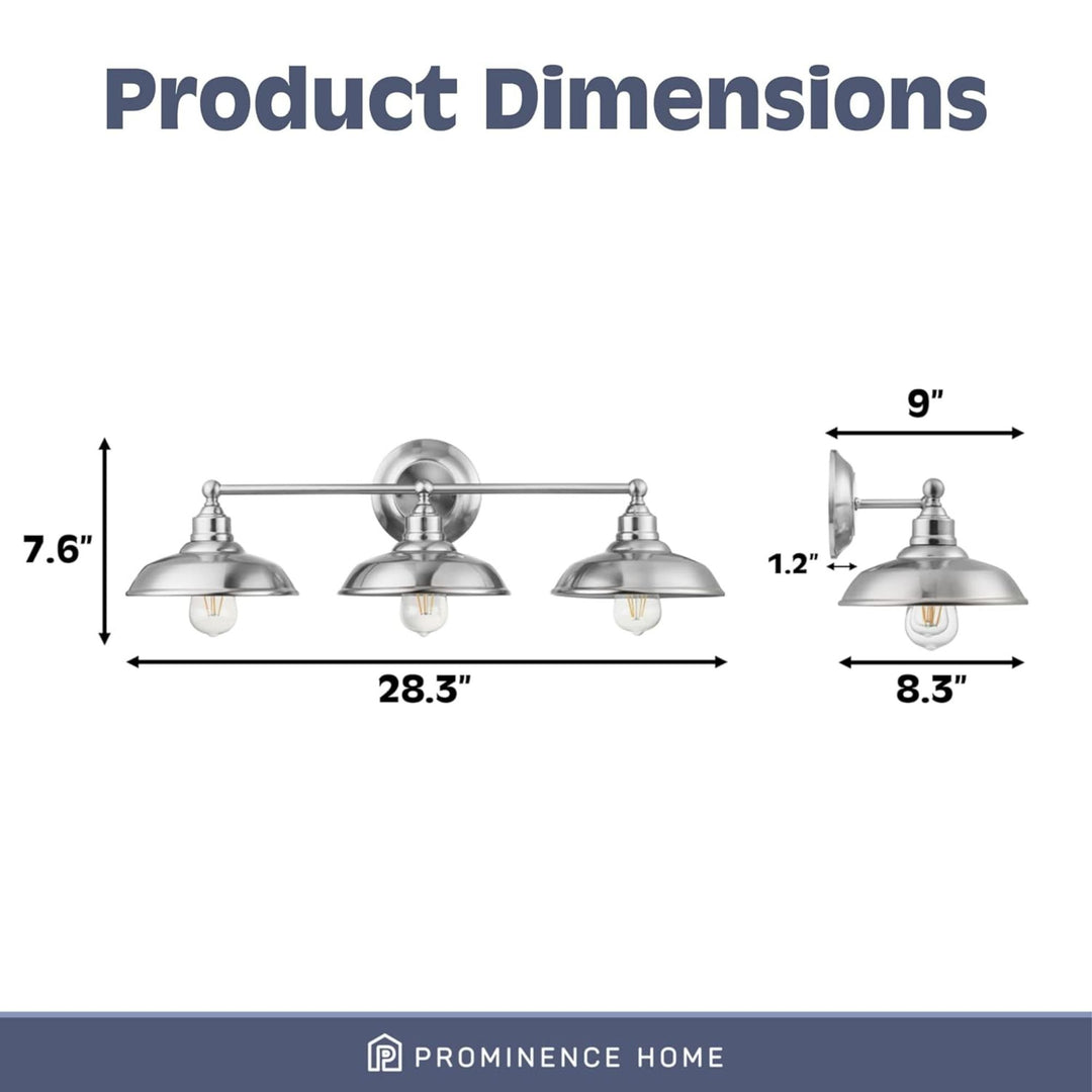 Prominence Home 3 Light Industrial Bathroom Vanity Light, Nickel (Open Box)