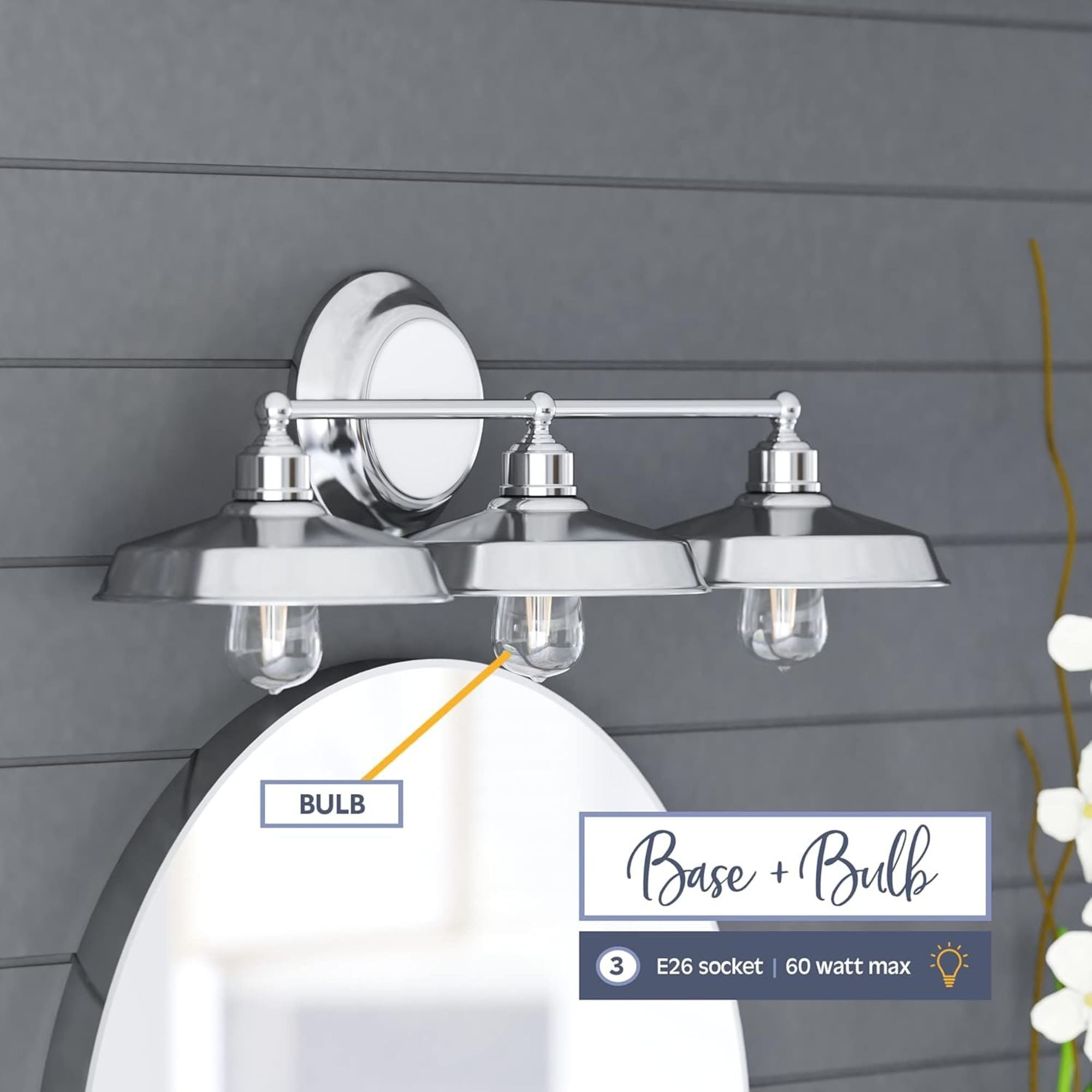 Prominence Home 3 Light Industrial Bathroom Vanity Light, Nickel (Open Box)