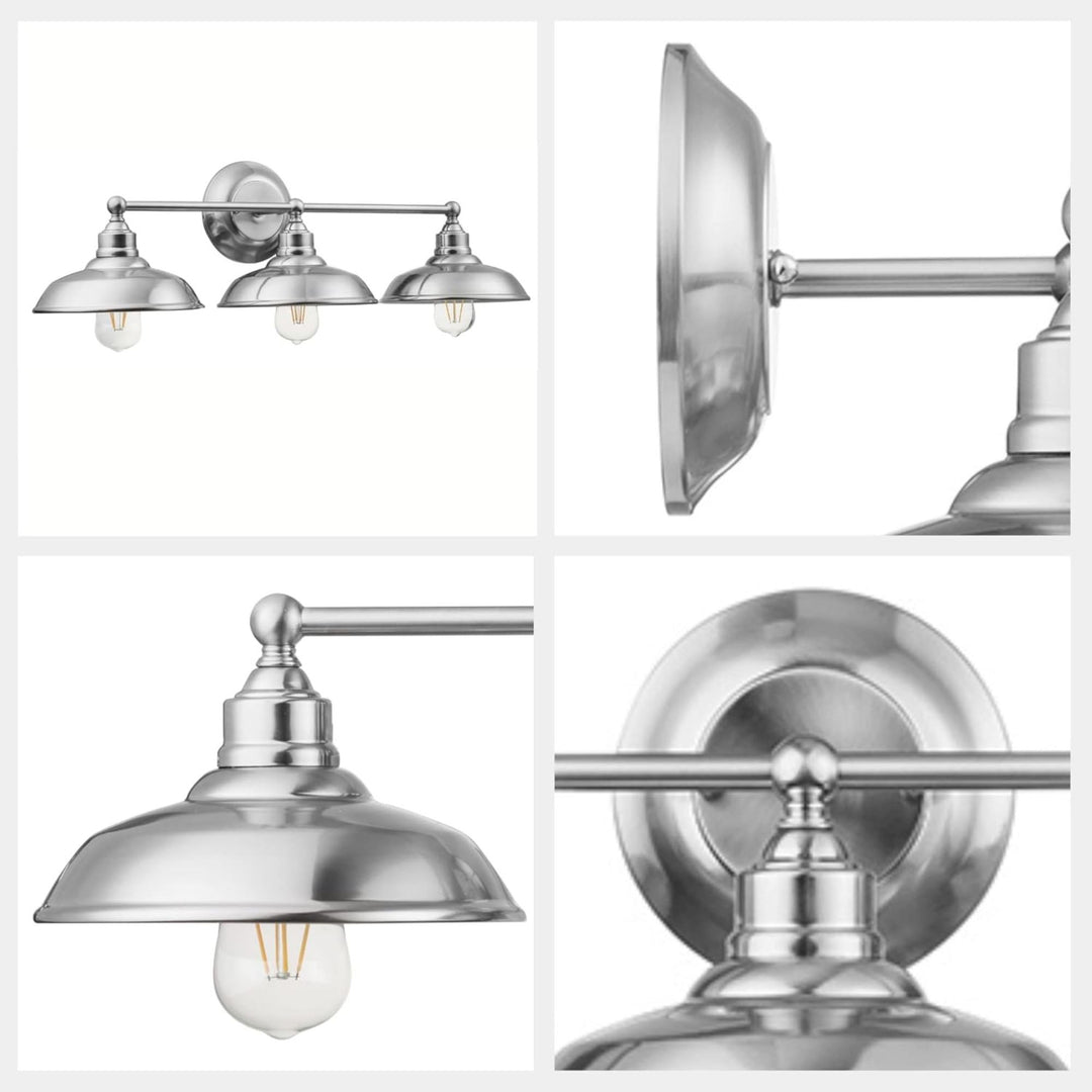 Prominence Home Lyndan 3 Light Industrial Bathroom Vanity Light, Brushed Nickel