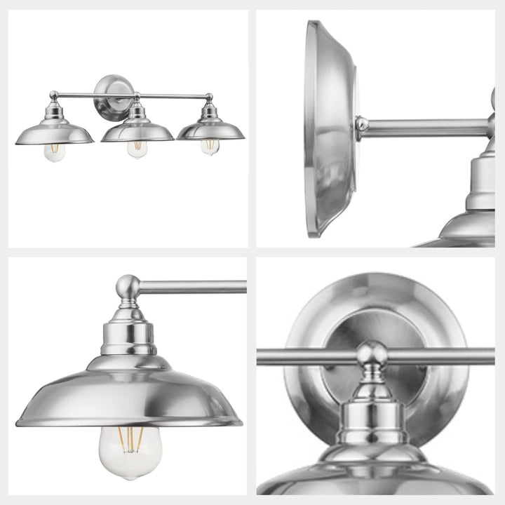 Prominence Home Lyndan 3 Light Industrial Bathroom Vanity Light, Brushed Nickel