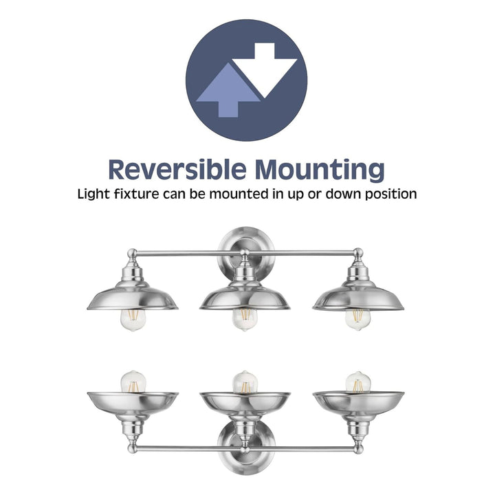 Prominence Home 3 Light Industrial Bathroom Vanity Light, Nickel (Open Box)