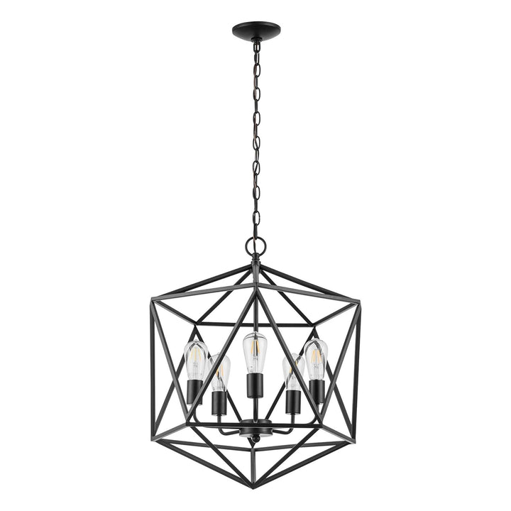 Prominence Home 5 Light Chandelier Pendant Lighting Fixture, Heleo, Matte Black
