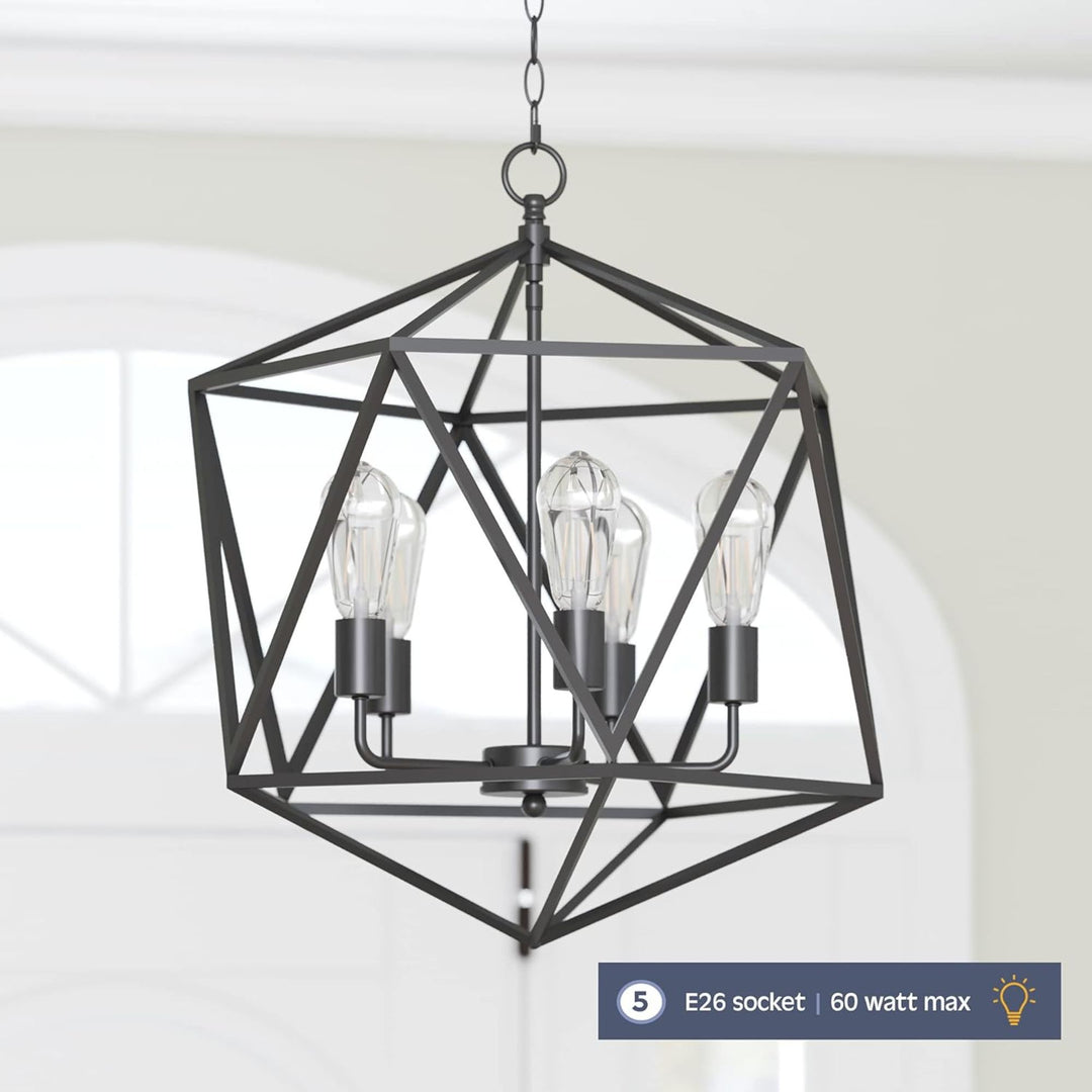 Prominence Home 5 Light Chandelier Pendant Lighting Fixture, Heleo, Matte Black