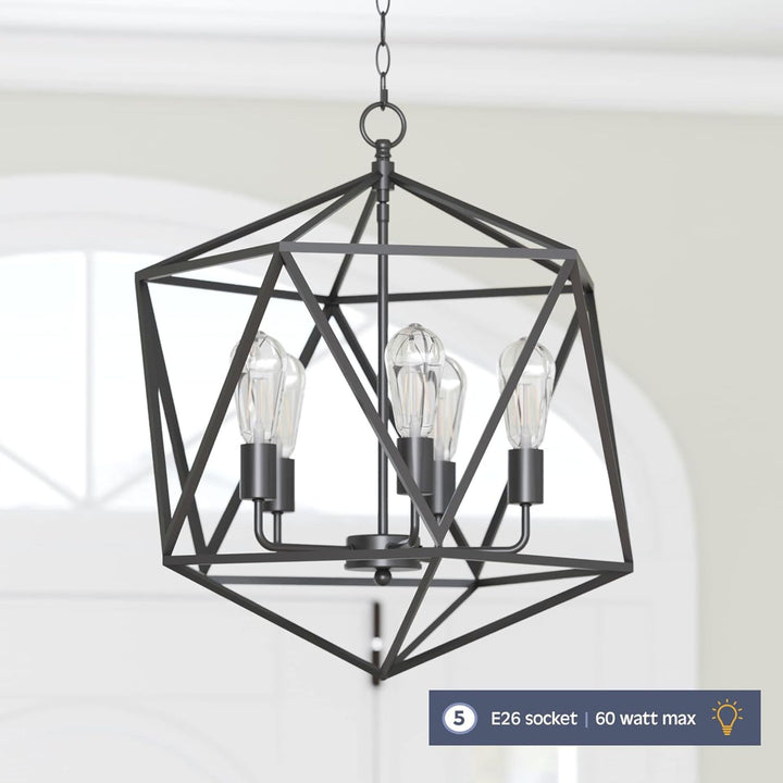 Prominence Home 5 Light Chandelier Pendant Lighting Fixture, Heleo, Matte Black