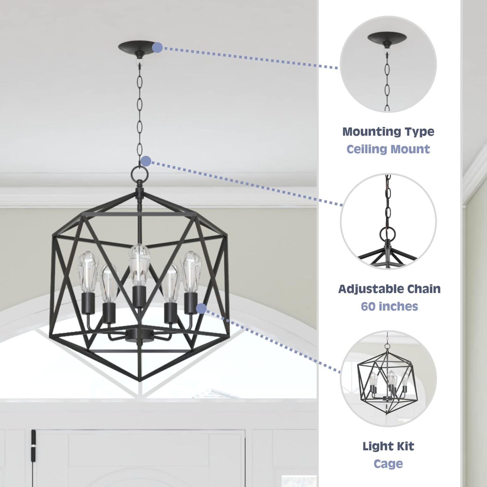 Prominence Home 5 Light Chandelier Pendant Lighting Fixture, Heleo (Open Box) - VMInnovations