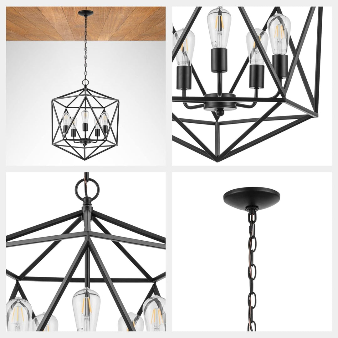 Prominence Home 5 Light Chandelier Pendant Lighting Fixture, Heleo, Matte Black