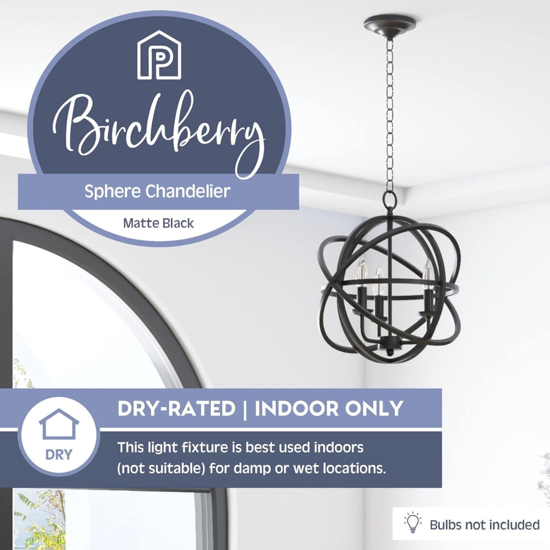 Prominence Home 3 Light Chandelier Pendant Lighting Fixture, Birchberry, Black