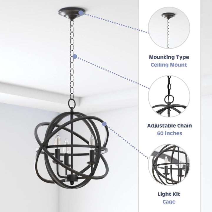 Prominence Home 3 Light Chandelier Pendant Lighting Fixture, Birchberry, Black