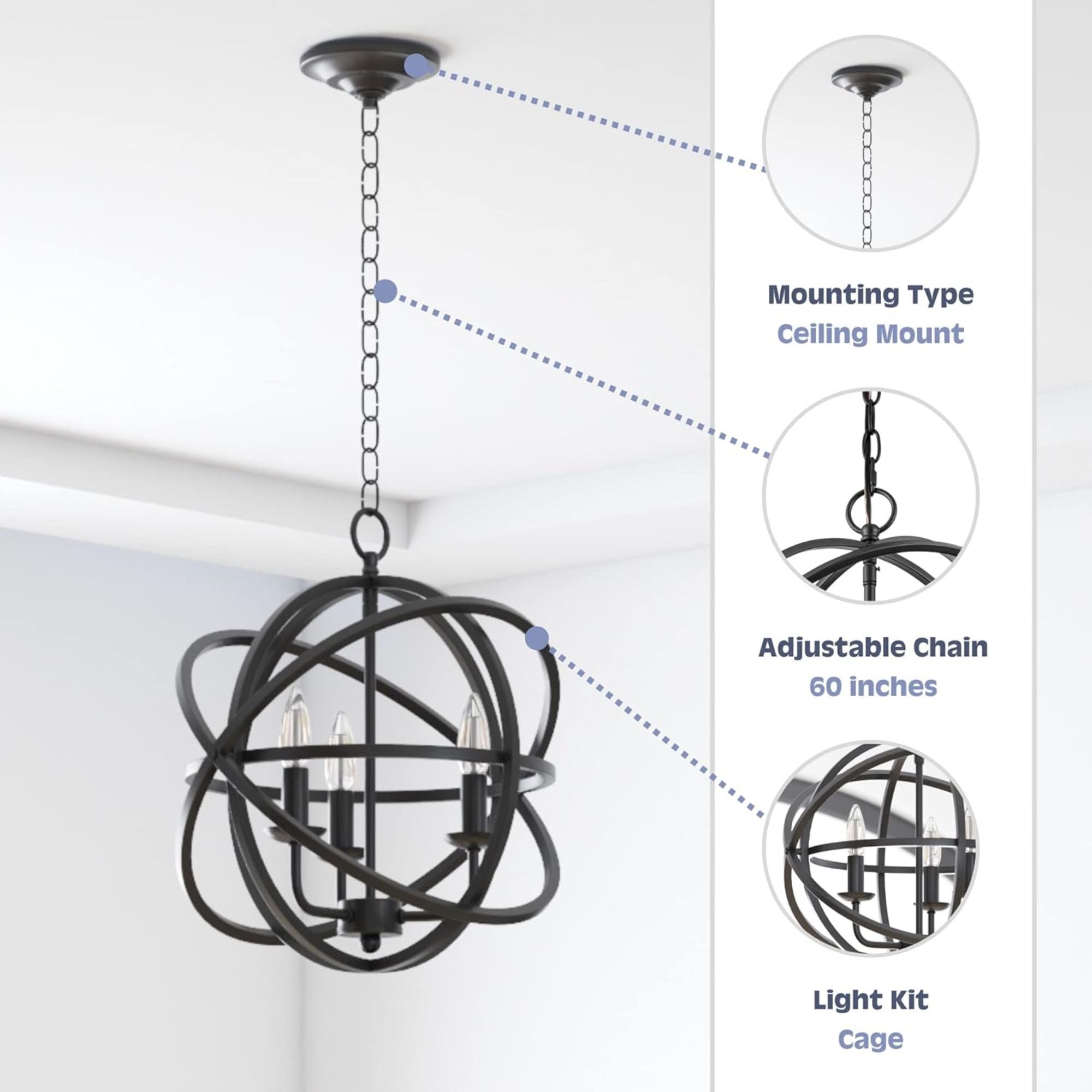 Prominence Home 2 Pack 3 Light Chandelier Pendant Lighting Fixture, Birchberry
