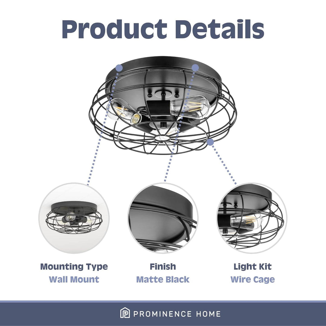 Prominence Home 4 Pack Lincoln Woods 15" Flush Ceiling Mount Light & Cage, Black