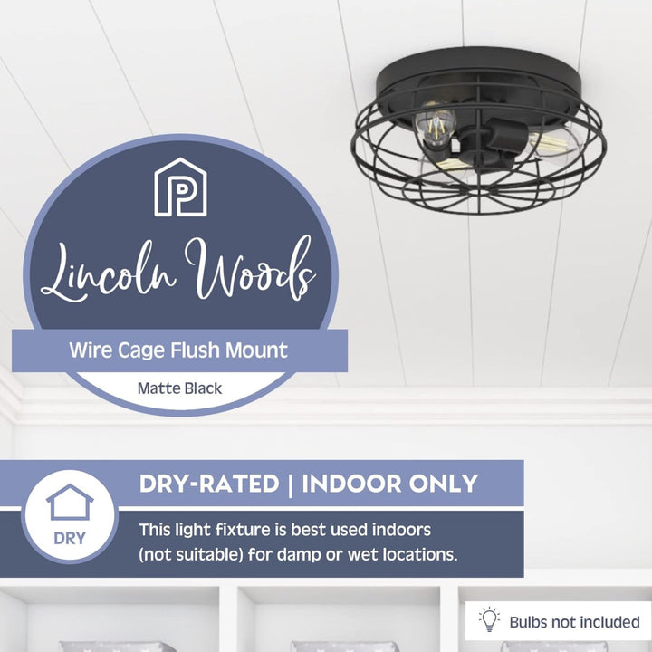 Prominence Home 2 Pack Lincoln Woods 15" Flush Ceiling Mount Light & Cage, Black