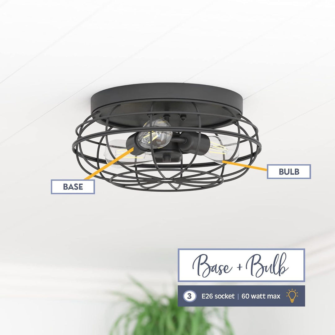 Prominence Home 3 Pack Lincoln Woods 15" Flush Ceiling Mount Light & Cage, Black