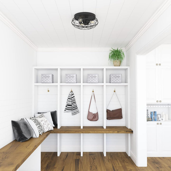 Prominence Home Lincoln Woods 15" Flush Ceiling Mount Light with Cage, Black