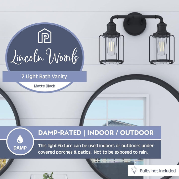 Prominence Home 2 Pack Lincoln Woods 2 Light Industrial Bath Vanity Light, Black